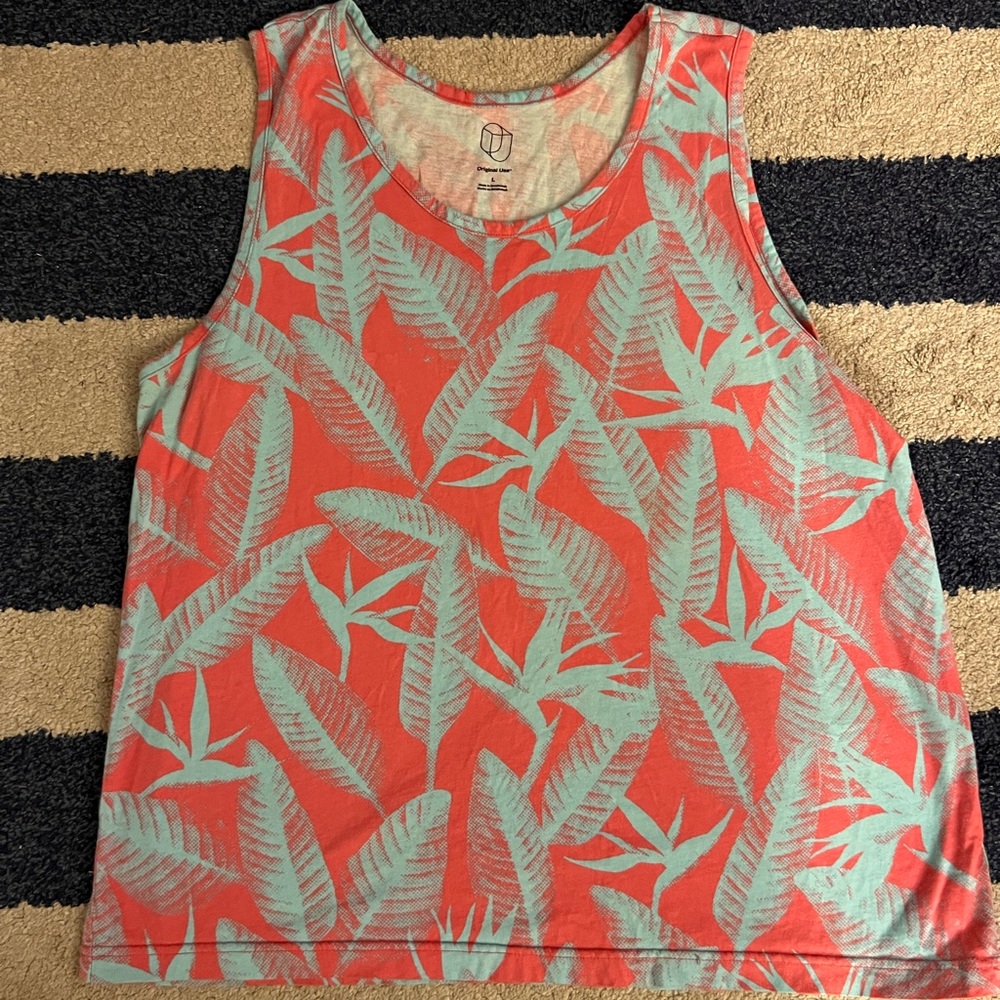 ORIGINAL USE Pink Blue Floral Miami Crew Neck Sleeveless Tank Top Muscle Large